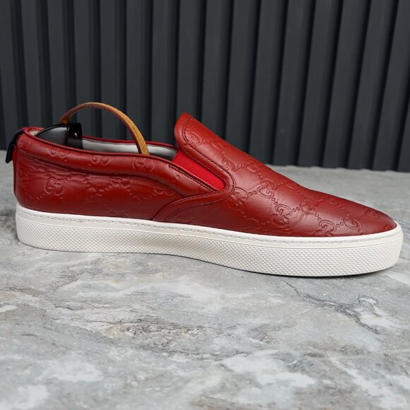 Gucci Slipon GG Monogram Embossed Red Leather 11 G or 11.5 US or 45 EUR - Picture 6 of 12